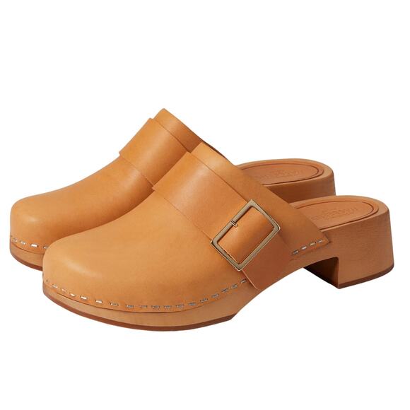 Swedish Hasbeens Womens Slejf Clog EU 37 US 7 Brown Leather Wood Sole NWOB - Picture 1 of 11